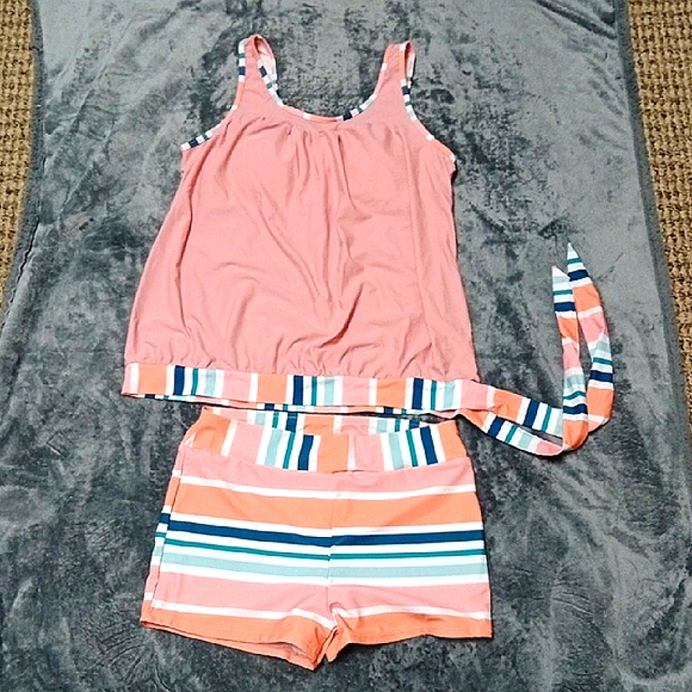 Pink and Striped Tank Top and Shorts Set